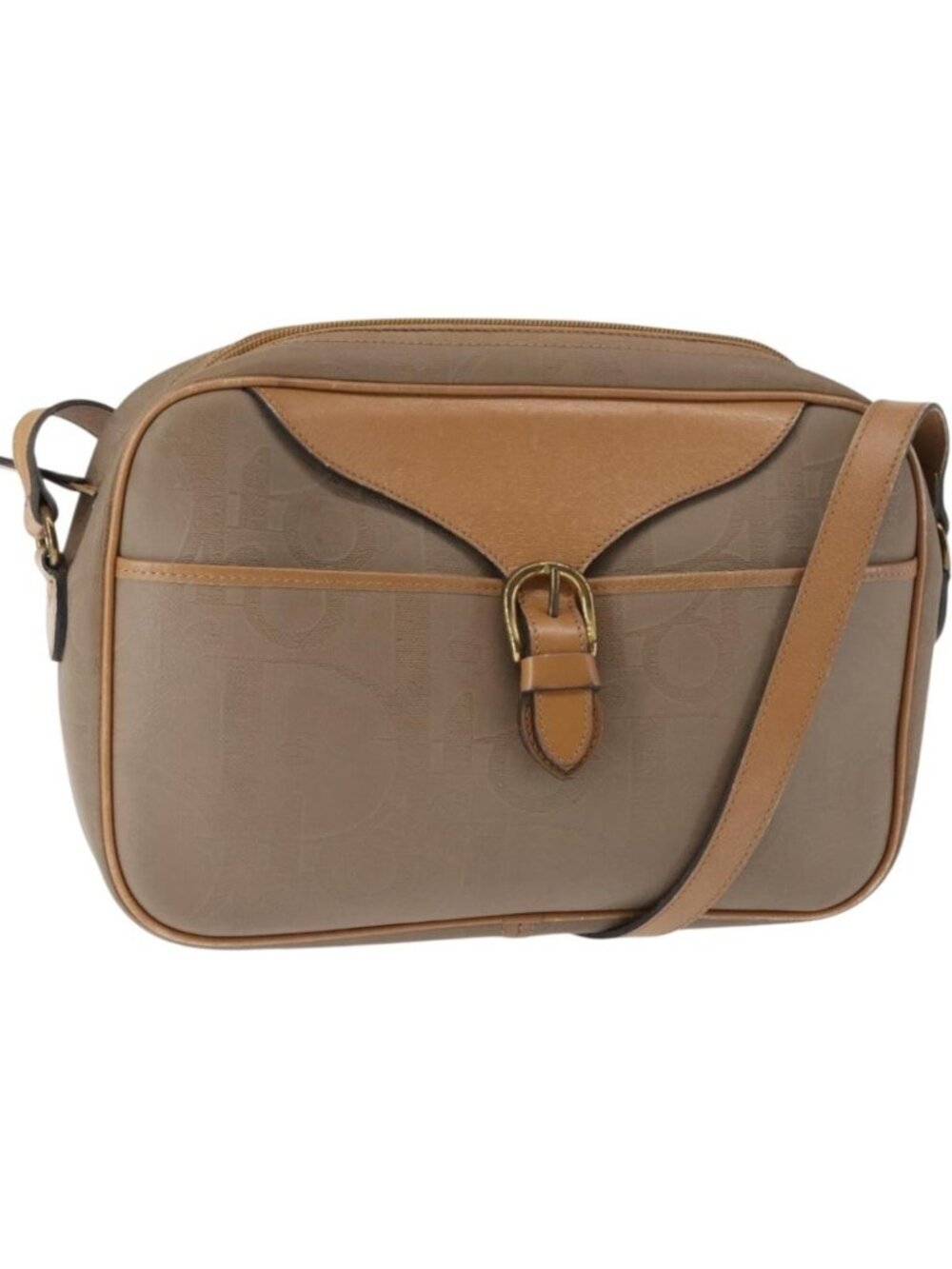 Christian Dior Trotter Canvas Shoulder Bag Beige Gold